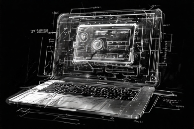 Laptop with website design on screen.