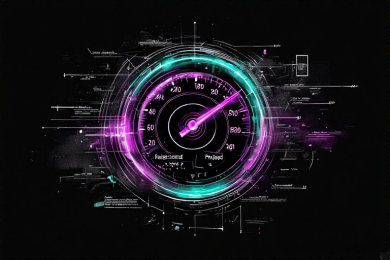 Neon lit gauge measuring website speed.